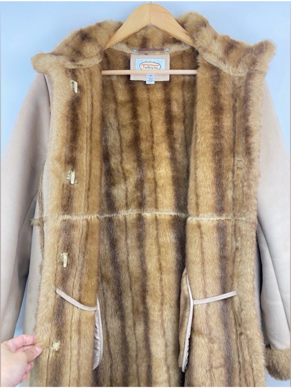 Talbots Long Shearling Trench Coat in Camel - Picture 5 of 5